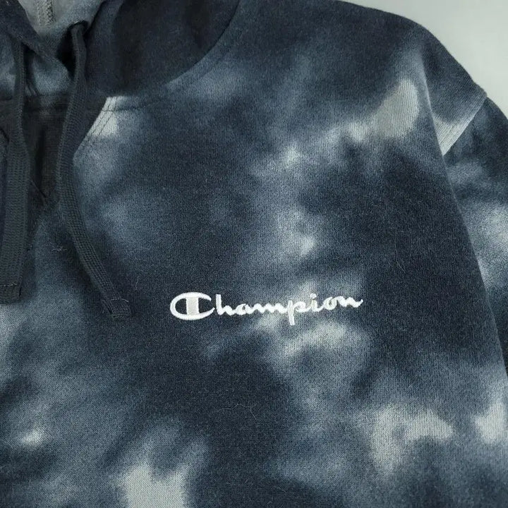 [BUNJANG] Champion Tie-dye Logo Hoodie / 챔피온 블랙 화이트 그레이 배색 타이다이 톤톤 로고 기모 코튼블렌드 후드