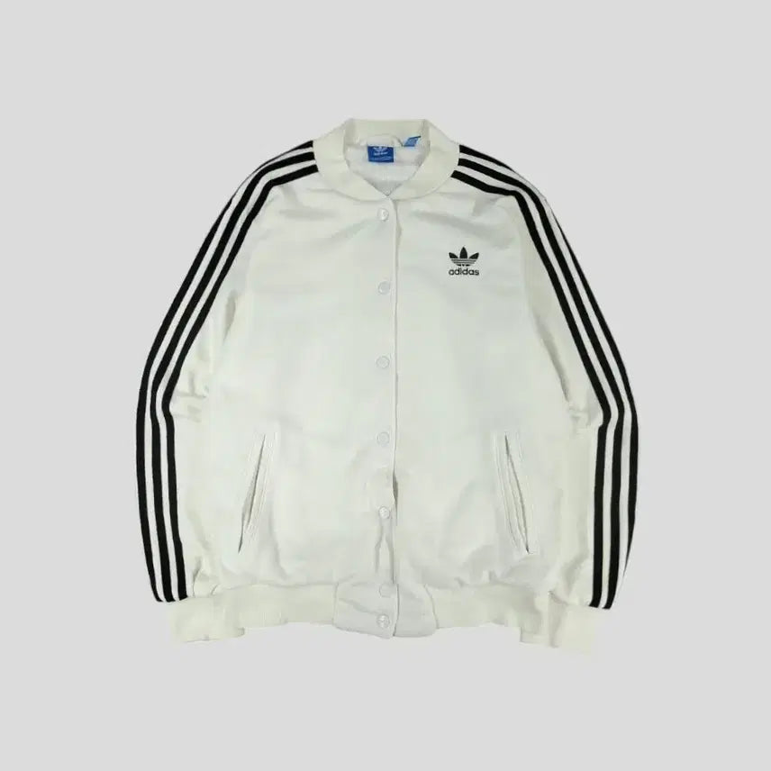 [SOLD OUT] 아디다스 화이트 블랙 배색 트레포일 로고 삼선 코튼블렌드 이너메쉬 블루종