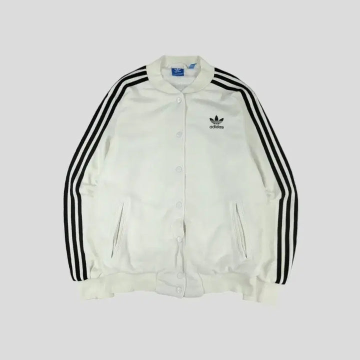 [SOLD OUT] 아디다스 화이트 블랙 배색 트레포일 로고 삼선 코튼블렌드 이너메쉬 블루종