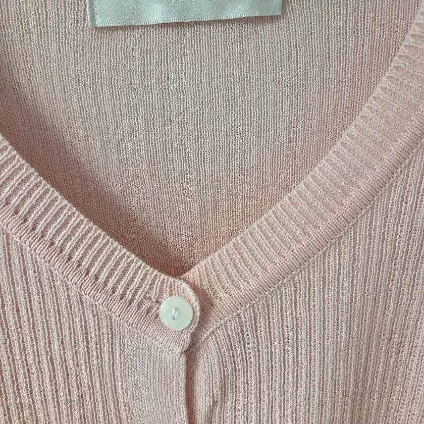 [BUNJANG] OZOC Pink Ribbed Short-Sleeve Cardigan / OZOC핑크 골지 반팔 가디건