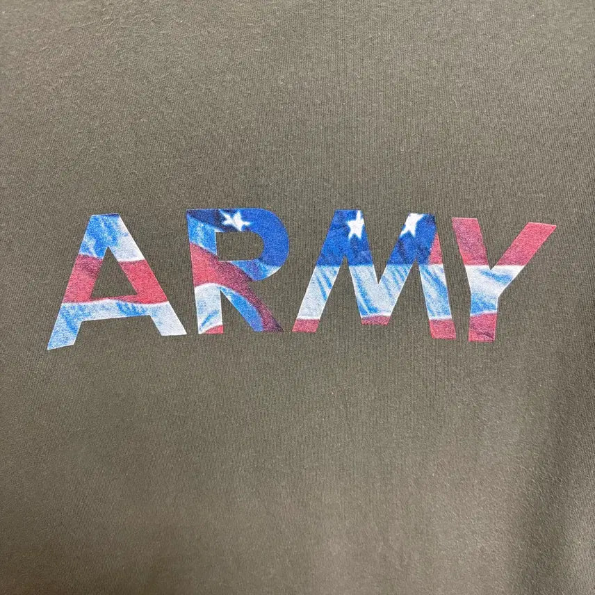 [BUNJANG] Alpha Industries ARMY American Flag Print T-Shirt / 알파인더스트리 ARMY 성조기 프린트 반팔 티셔츠 / 올리브, L