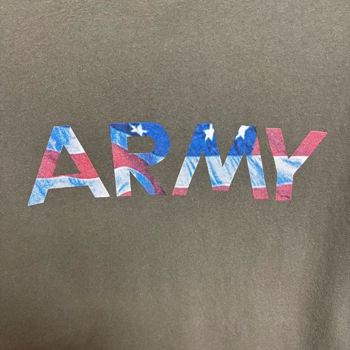 [BUNJANG] Alpha Industries ARMY American Flag Print T-Shirt / 알파인더스트리 ARMY 성조기 프린트 반팔 티셔츠 / 올리브, L
