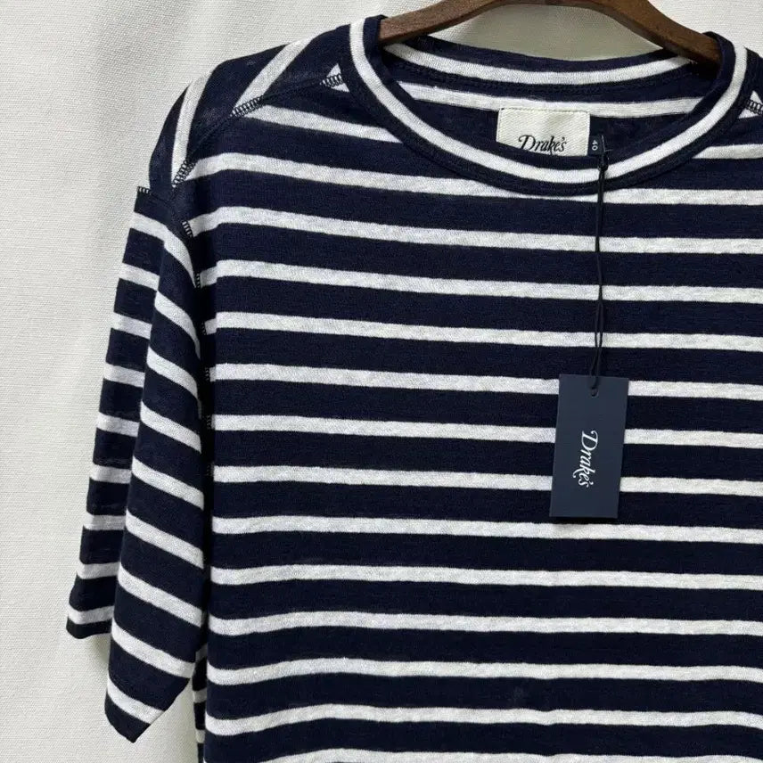 [BUNJANG] Drakes Stripe Linen T-Shirt / Drakes 스트라이프 반팔 티셔츠 40