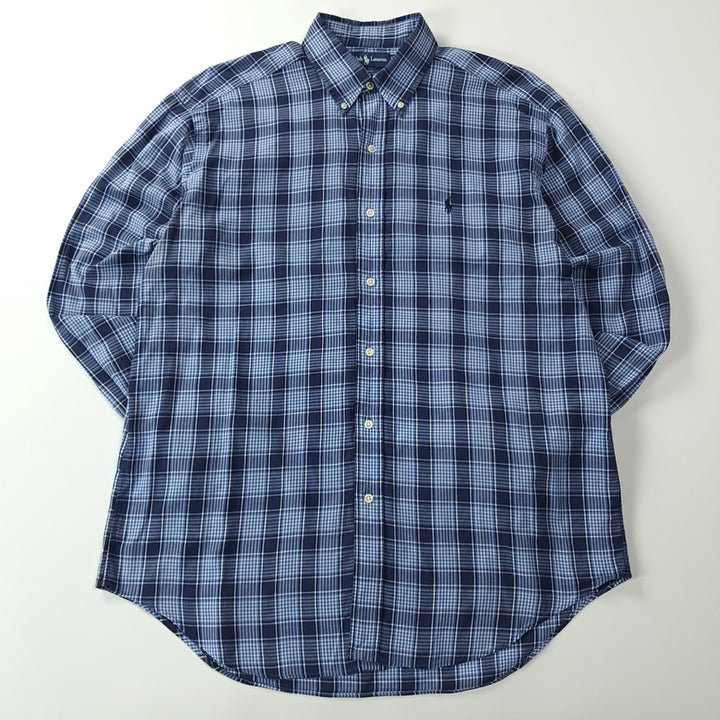 [BUNJANG] Polo Ralph Lauren Blake Classic Check Shirt / CK275 L 폴로 90s 인도판 클래식 체크 로얄네이비 셔츠 남방