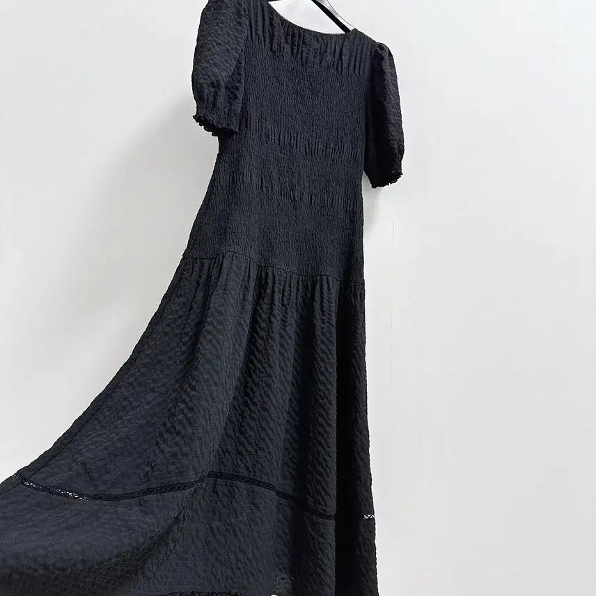 [BUNJANG] Time Smocking Black Summer Dress / 타임 스모킹 원피스