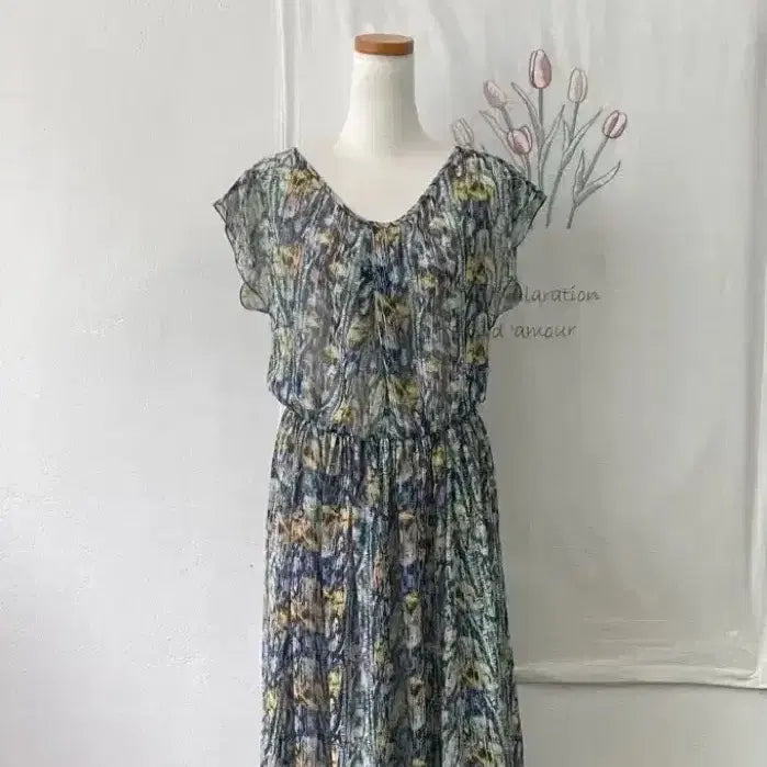 [BUNJANG] Izzatbaba Floral Pattern Chiffon Asymmetrical Long Dress / 아이잗바바 플로럴 패턴 쉬폰 언발란스 롱 원피스132