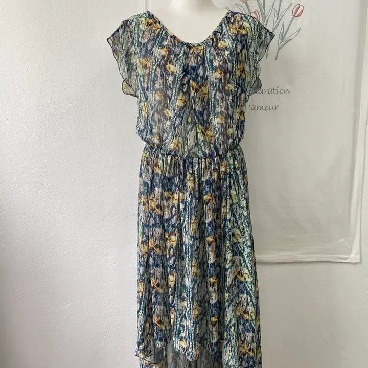 [BUNJANG] Izzatbaba Floral Pattern Chiffon Asymmetrical Long Dress / 아이잗바바 플로럴 패턴 쉬폰 언발란스 롱 원피스132