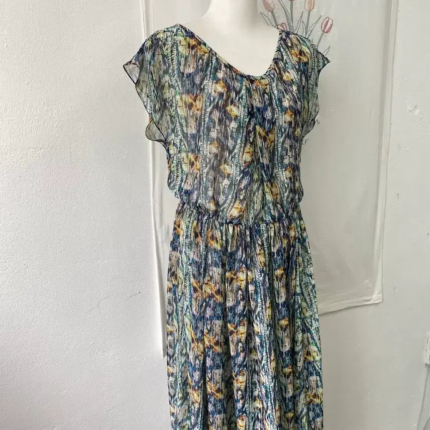 [BUNJANG] Izzatbaba Floral Pattern Chiffon Asymmetrical Long Dress / 아이잗바바 플로럴 패턴 쉬폰 언발란스 롱 원피스132