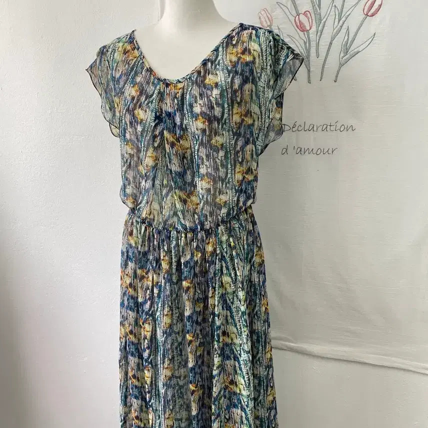 [BUNJANG] Izzatbaba Floral Pattern Chiffon Asymmetrical Long Dress / 아이잗바바 플로럴 패턴 쉬폰 언발란스 롱 원피스132