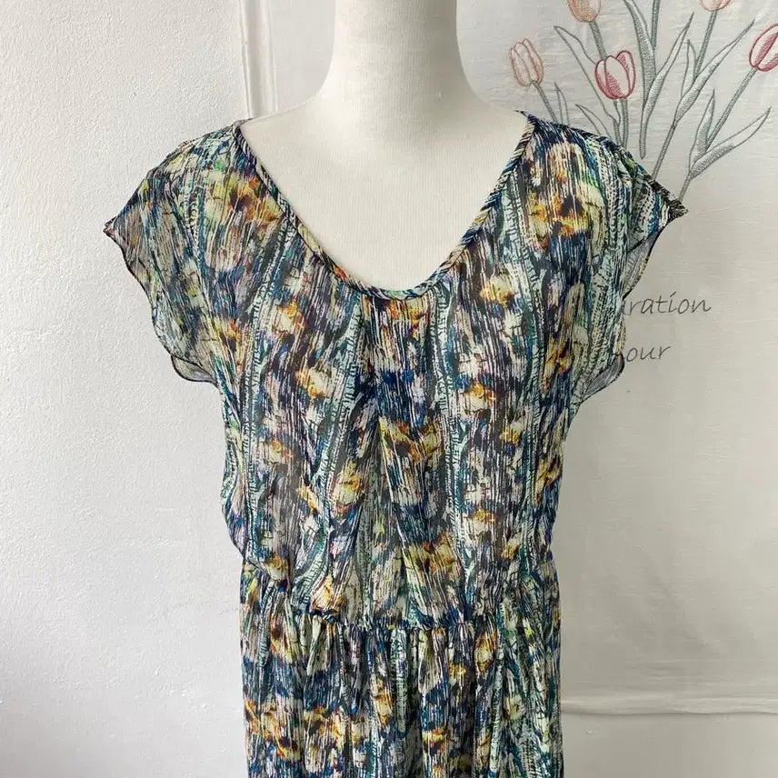 [BUNJANG] Izzatbaba Floral Pattern Chiffon Asymmetrical Long Dress / 아이잗바바 플로럴 패턴 쉬폰 언발란스 롱 원피스132