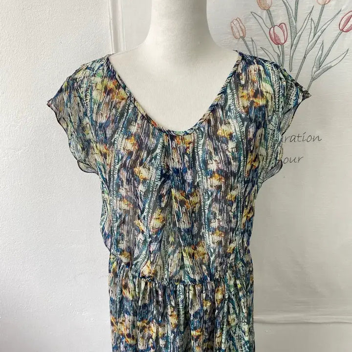 [BUNJANG] Izzatbaba Floral Pattern Chiffon Asymmetrical Long Dress / 아이잗바바 플로럴 패턴 쉬폰 언발란스 롱 원피스132