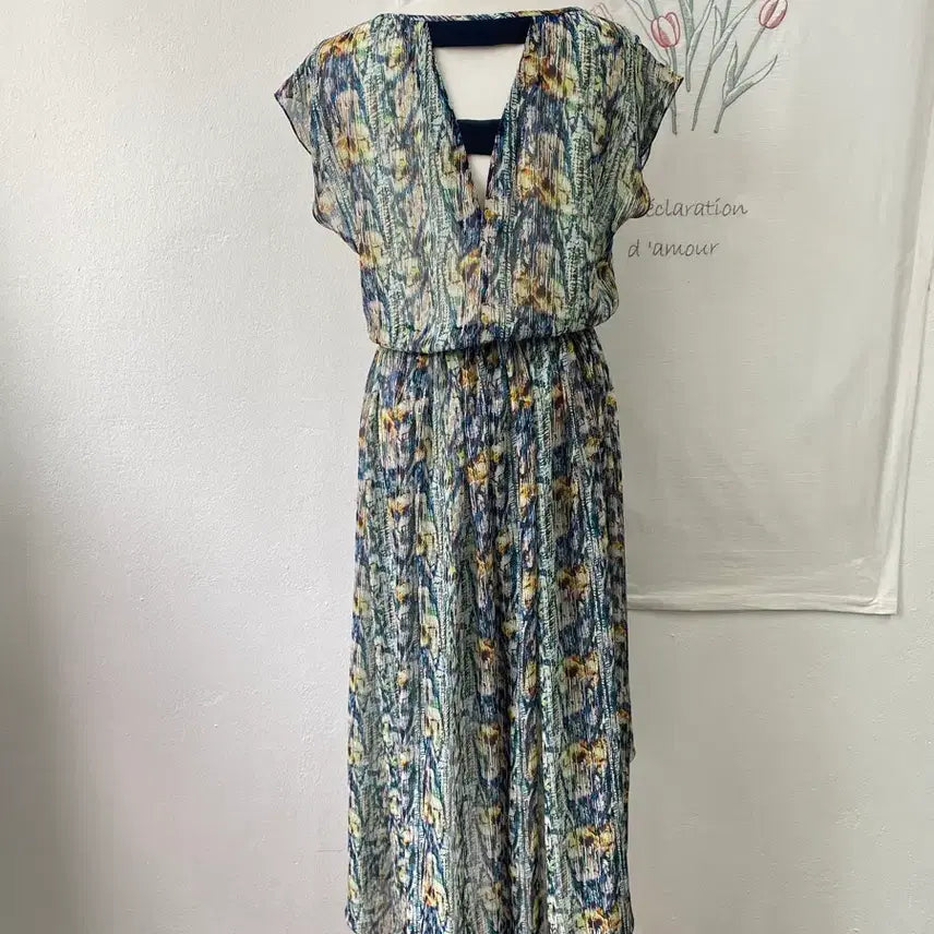 [BUNJANG] Izzatbaba Floral Pattern Chiffon Asymmetrical Long Dress / 아이잗바바 플로럴 패턴 쉬폰 언발란스 롱 원피스132
