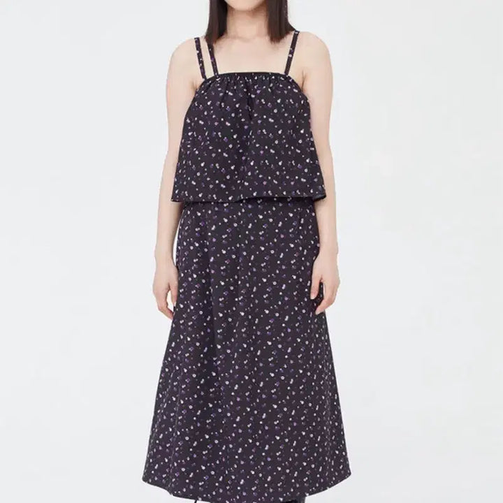 [BUNJANG] Targetto Flower Pattern Layered Dress / 타겟토 플라워패턴 레이어드 원피스 새상품 (F / 블랙)