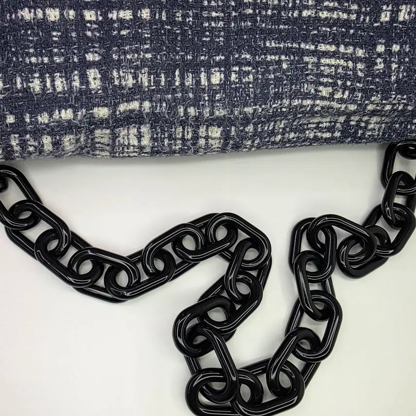 [BUNJANG] Prada Bicolor Tweed Chain Shoulder Bag Navy / 프라다 바이컬러 트위드 체인 숄더백 네이비