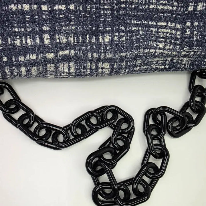 [BUNJANG] Prada Bicolor Tweed Chain Shoulder Bag Navy / 프라다 바이컬러 트위드 체인 숄더백 네이비