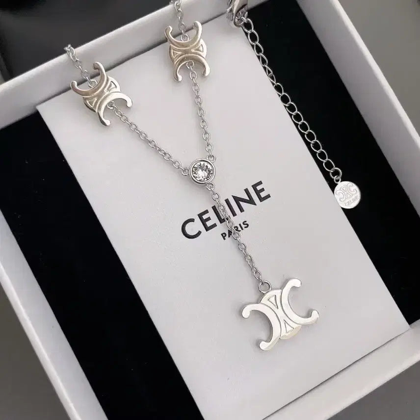 [BUNJANG] Celine Triomphe Silver Long Necklace / 셀린느 트리오페 실버 롱 목걸이