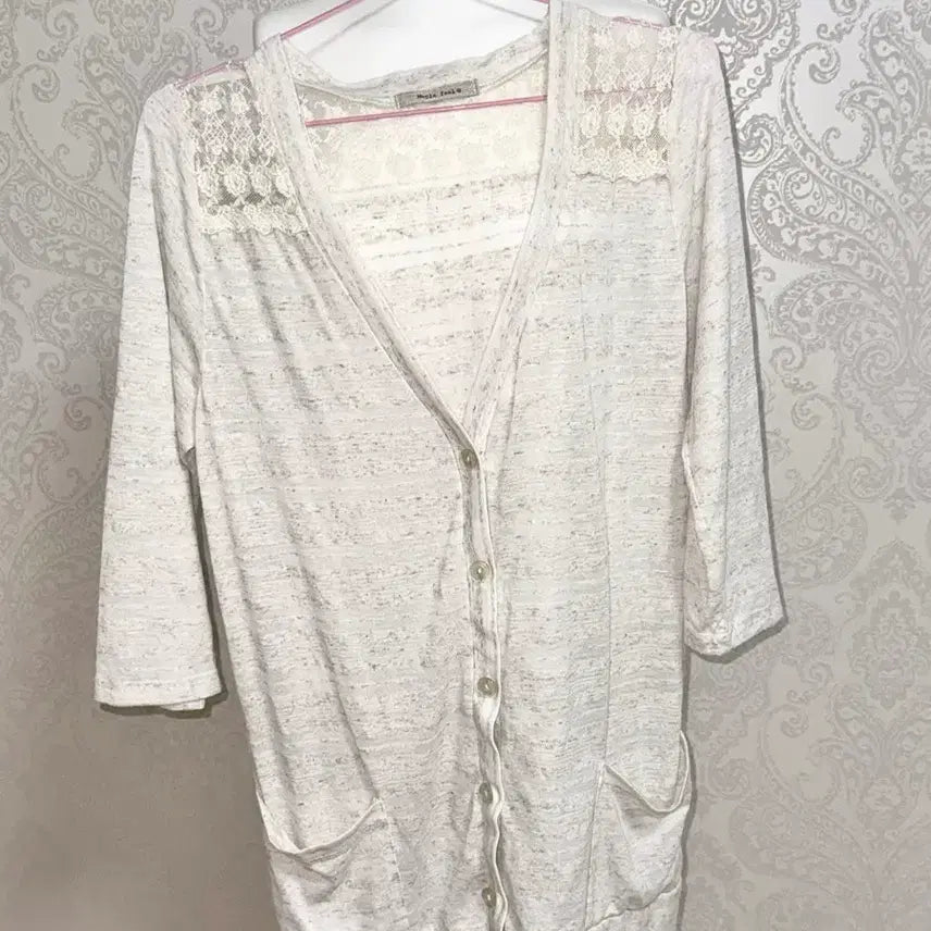 [BUNJANG] Vintage Oatmeal Lace Cardigan / 일본 빈티지 오트밀 레이스 가디건