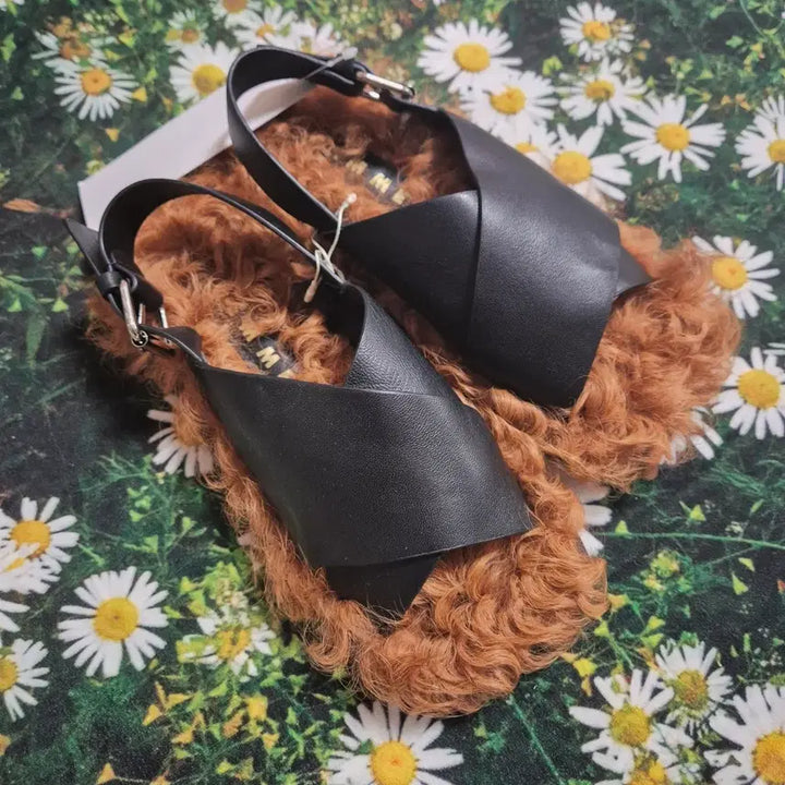 [BUNJANG] REMME Black Leather Fur Sandals / 일본 REMME 블랙 가죽 퍼 샌들 37 새상품