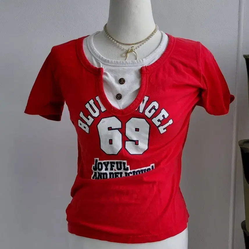 [BUNJANG] Y2K Red Printing Short Sleeve T-shirt / [y2k] 레드 프린팅 반팔 티셔츠 55