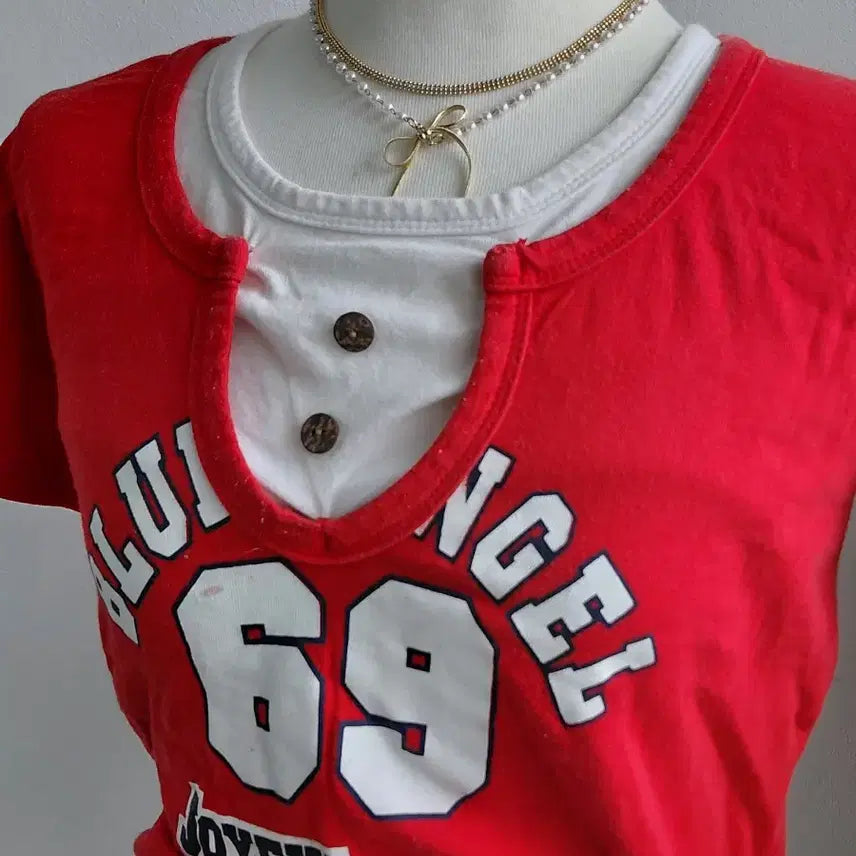 [BUNJANG] Y2K Red Printing Short Sleeve T-shirt / [y2k] 레드 프린팅 반팔 티셔츠 55