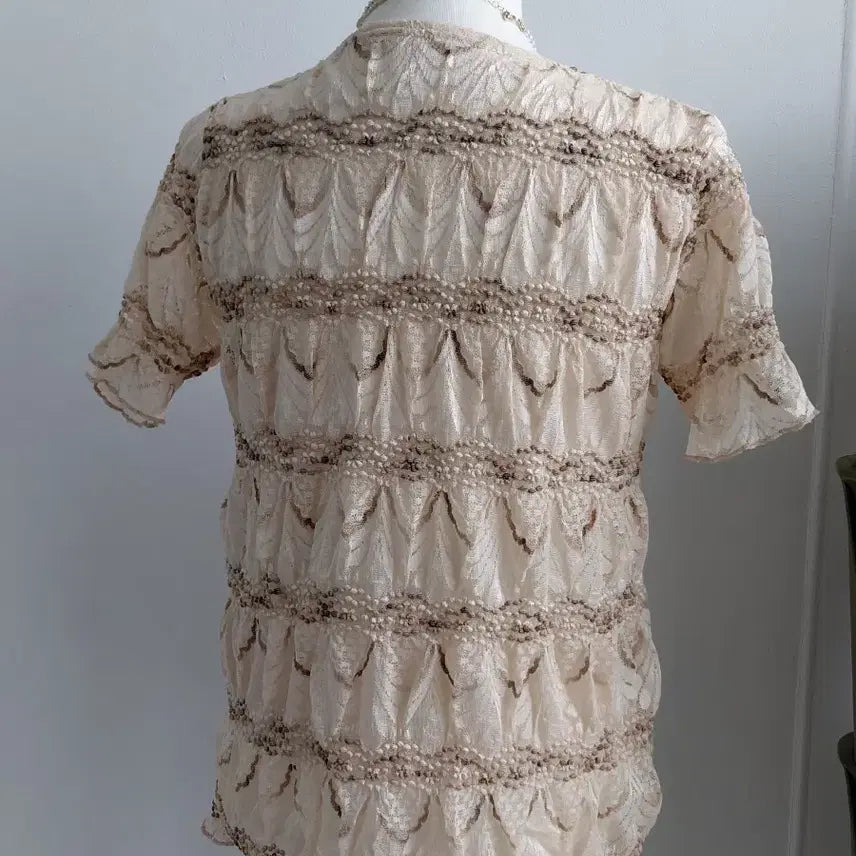 [SOLD OUT] [빈티지] 레이스 숏 슬리브 블라우스 아이보리