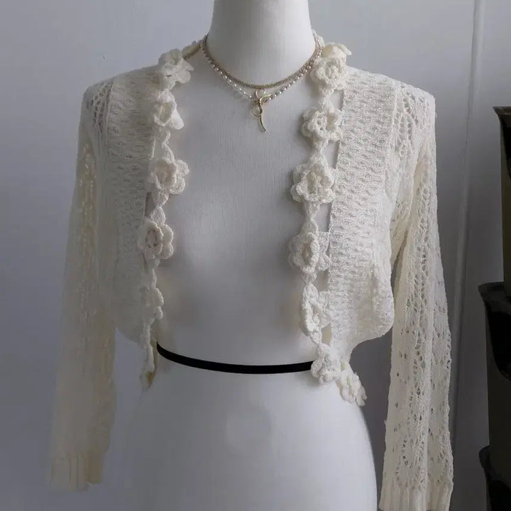 [SOLD OUT] [일본빈티지] 아이보리 꽃 장식 볼레로 가디건