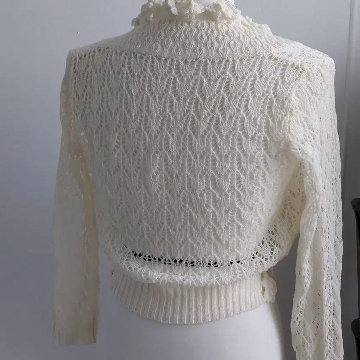 [SOLD OUT] [일본빈티지] 아이보리 꽃 장식 볼레로 가디건