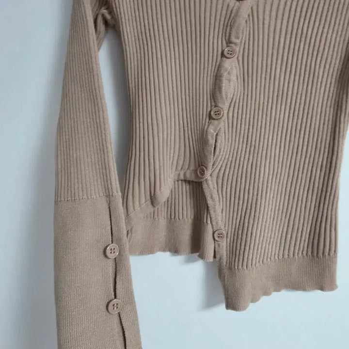 [BUNJANG] Beige Colorblock Ribbed See-Through Cardigan / 수입 베이지 배색 골지 시스루가디건