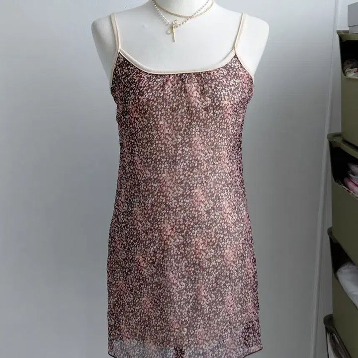 [SOLD OUT] [빈티지] 플라워 시스루 미니 슬립 원피스 44~55