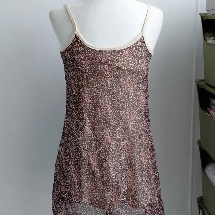 [SOLD OUT] [빈티지] 플라워 시스루 미니 슬립 원피스 44~55