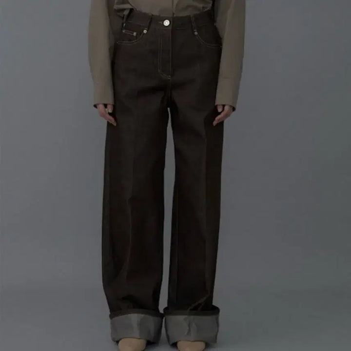 [BUNJANG] Ore 오어 Stitch Turn-up jeans 브라운 / Ore 오어 Stitch Turn-up jeans 브라운