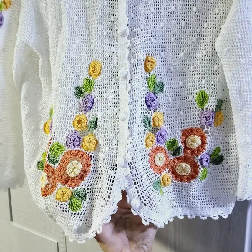 [BUNJANG] Hand-Knitted Floral Crochet Cardigan / 손뜨개 가디건