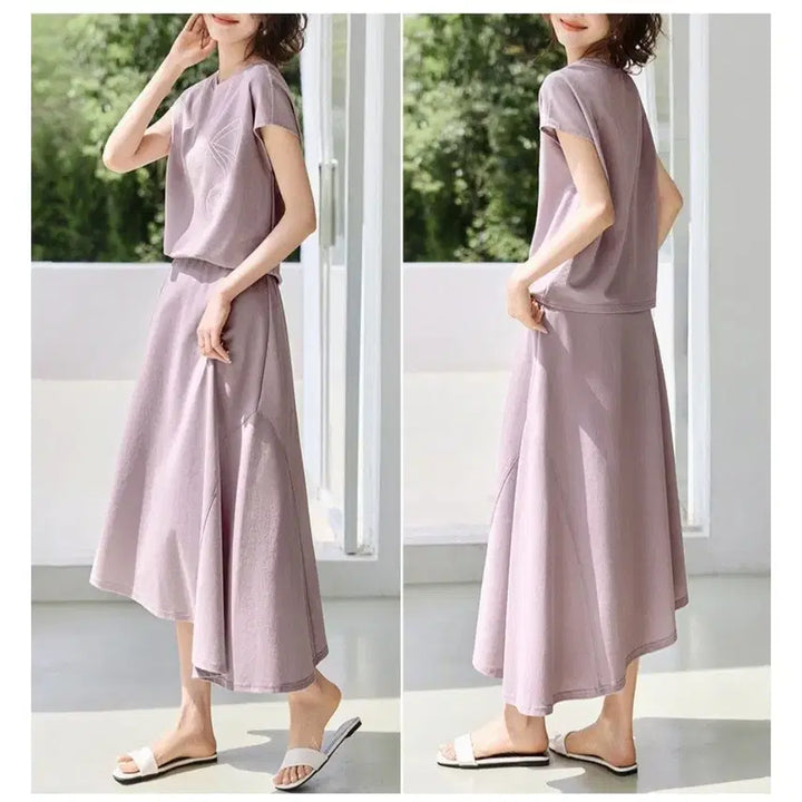 [BUNJANG] Two-Piece Set Short Sleeve Skirt / 반팔 스커트 세트 투피스