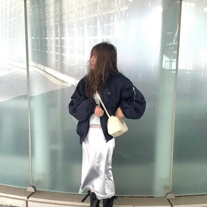 [BUNJANG] Overdue Flare Lace Satin Midi Skirt / 오버듀플레어 레이스새틴미디스커트