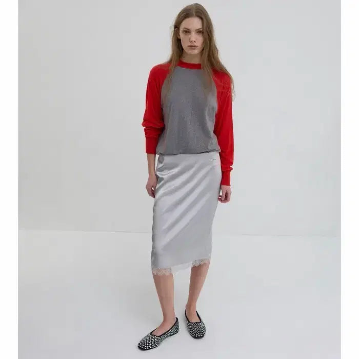 [BUNJANG] Overdue Flare Lace Satin Midi Skirt / 오버듀플레어 레이스새틴미디스커트