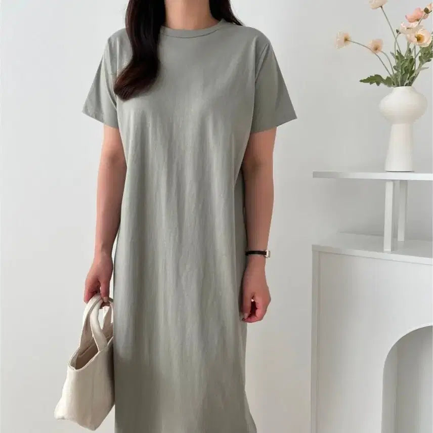 [BUNJANG] Short Sleeve Open Back Long Dress / 반팔 뒷 트임 롱원피스