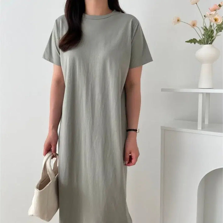 [BUNJANG] Short Sleeve Open Back Long Dress / 반팔 뒷 트임 롱원피스