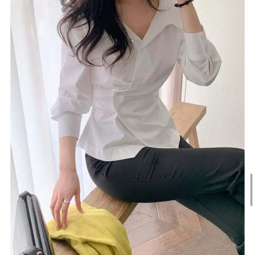 [BUNJANG] Renne Brow 핀턱 Wrap Blouse (Ivory) / 렌느 브로우 핀턱 랩 블라우스 자체제작 (아이보리)