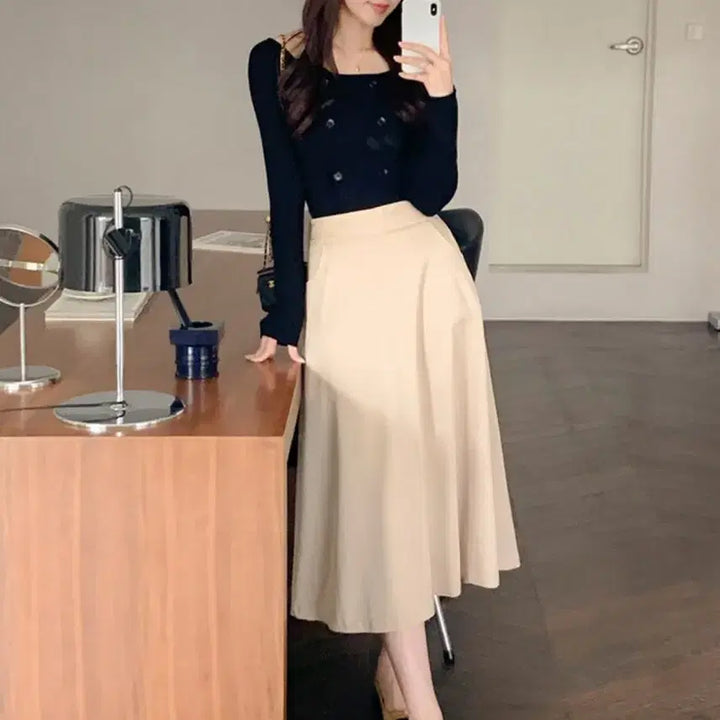 [BUNJANG] Lenne Lander Flare Skirt Beige / 렌느 랜더 플레어 스커트 베이지