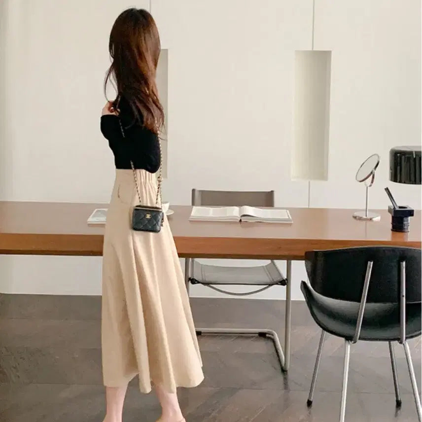 [BUNJANG] Lenne Lander Flare Skirt Beige / 렌느 랜더 플레어 스커트 베이지