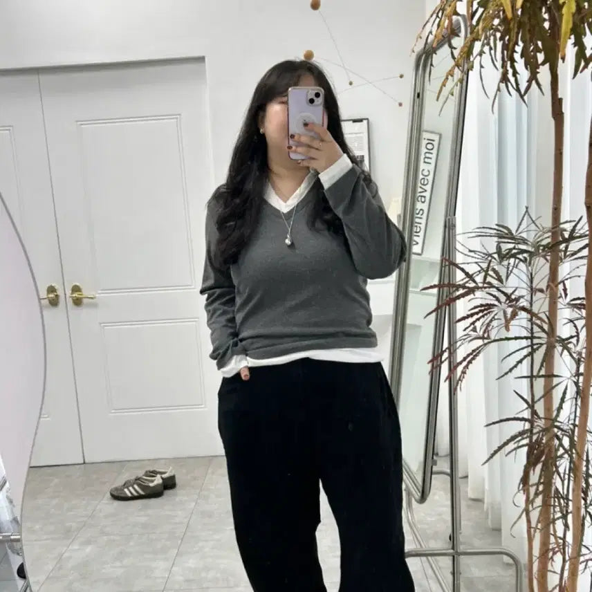[BUNJANG] 신축성있는 레이어드 단가라 세트 티셔츠 66 77사이즈 더아늑 / 신축성있는 레이어드 단가라 세트 티셔츠 66 77사이즈 더아늑