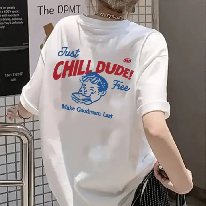 [BUNJANG] White Printing Short Sleeve T-Shirt / 화이트 프린팅 반팔 티셔츠