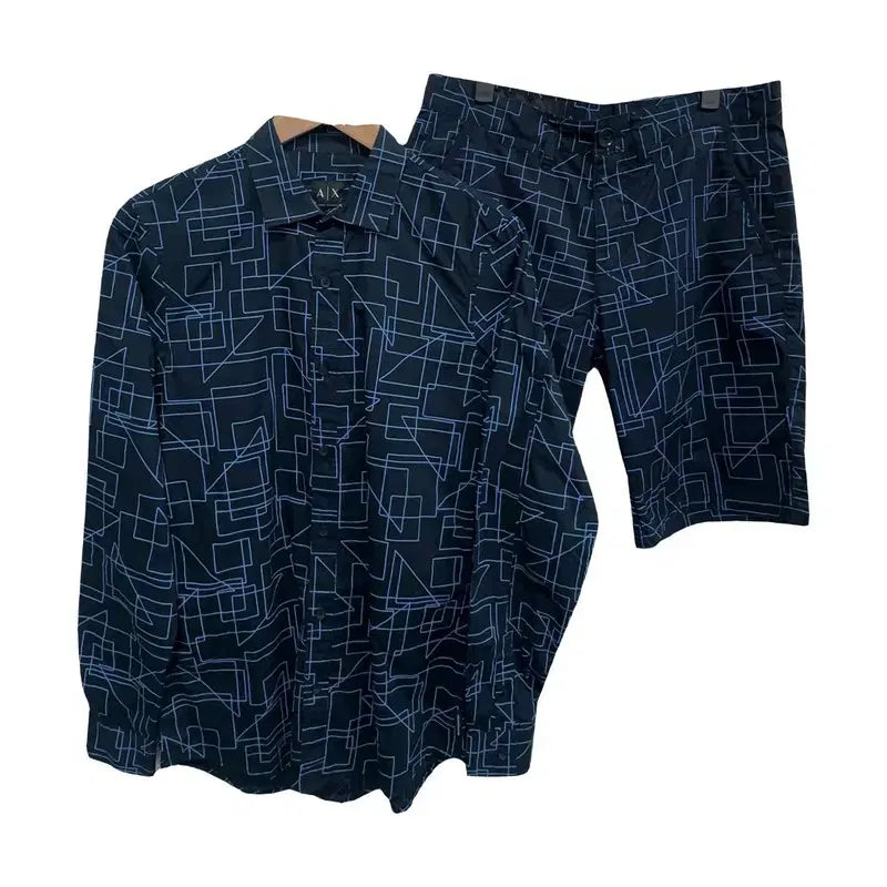[BUNJANG] Armani Exchange Geometric Pattern Shirt and Half Pants Set / 남30/아르마니익스체인지 기하학 패턴 셔츠와 하프 팬츠 세트