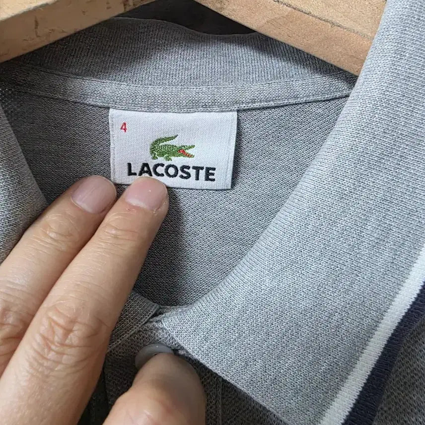 [BUNJANG] Lacoste Polo Shirt Gray Colorblock / 라코스테 PK 반팔 카라티 그레이 배색  사이즈 100