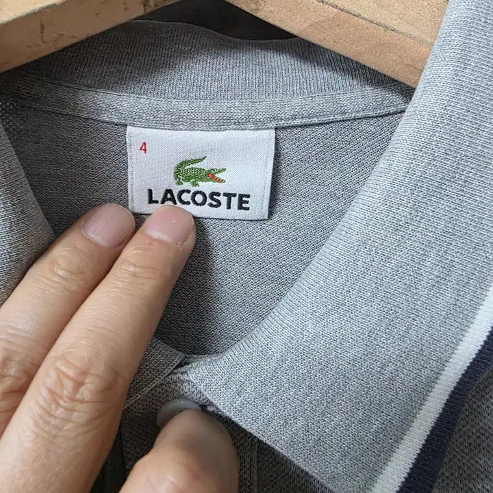 [BUNJANG] Lacoste Polo Shirt Gray Colorblock / 라코스테 PK 반팔 카라티 그레이 배색  사이즈 100