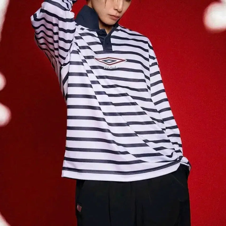 [SOLD OUT] [Umbro X Asahi Hamada] 스트라이프 저지 카라 티셔츠 S