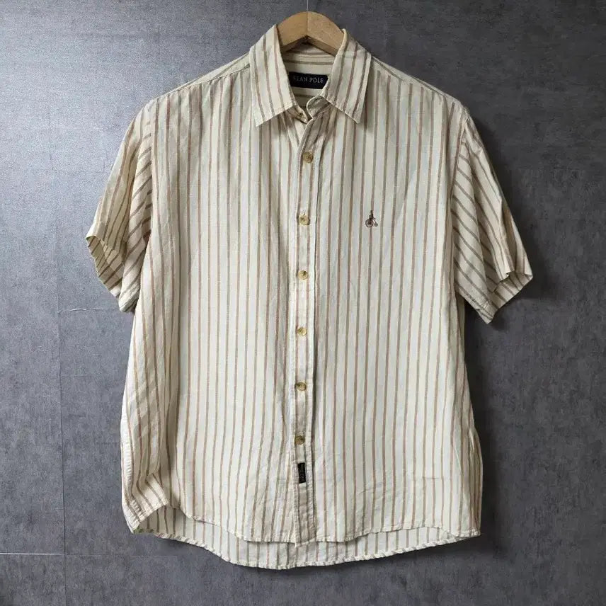 [BUNJANG] Beanpole Striped Cotton Linen Blend Short Sleeve Shirt Size 95 Oversized / 빈폴 스트라이프 반팔 셔츠  사이즈 95 오버핏 시원한 마원단