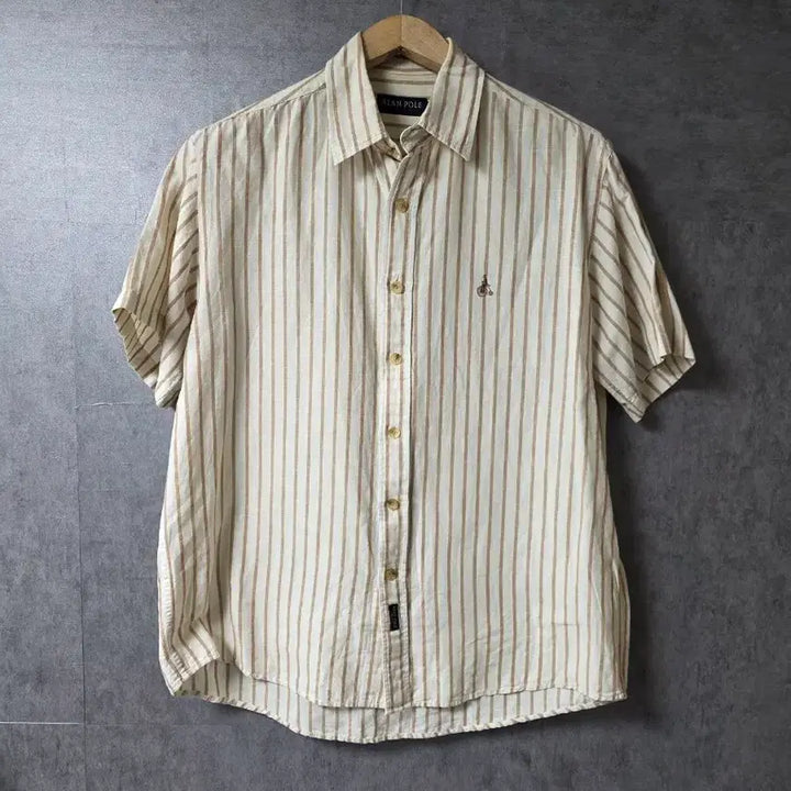 [BUNJANG] Beanpole Striped Cotton Linen Blend Short Sleeve Shirt Size 95 Oversized / 빈폴 스트라이프 반팔 셔츠  사이즈 95 오버핏 시원한 마원단