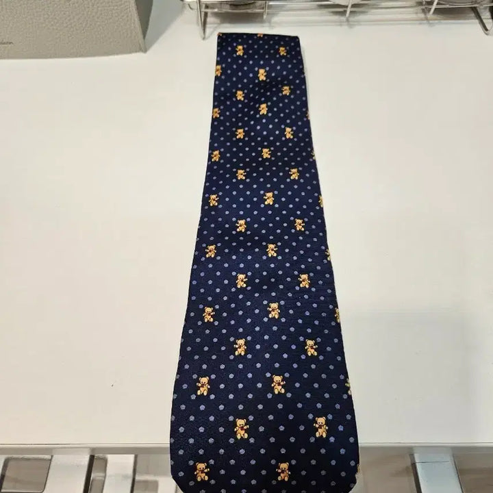 [BUNJANG] Teo Grimaldi Navy Bear &amp; Dot Pattern Silk Necktie / 곰돌이 도트 네이비 넥타이