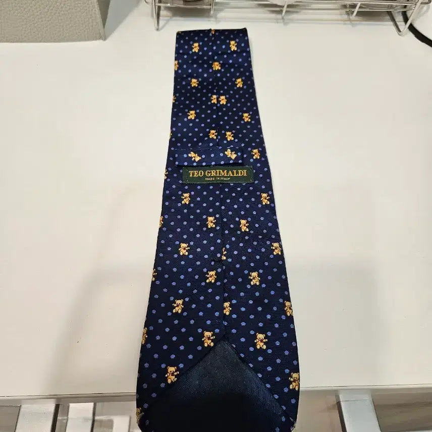 [BUNJANG] Teo Grimaldi Navy Bear &amp; Dot Pattern Silk Necktie / 곰돌이 도트 네이비 넥타이